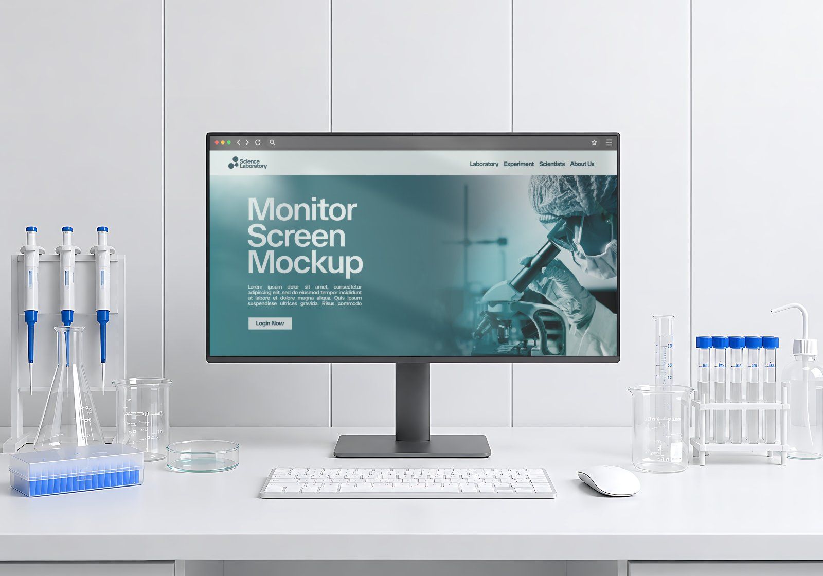 Premium Science Lab Branding Mockup Bundle – 15 Medical PSD Scenes for Pharmaceutical, Healthcare &