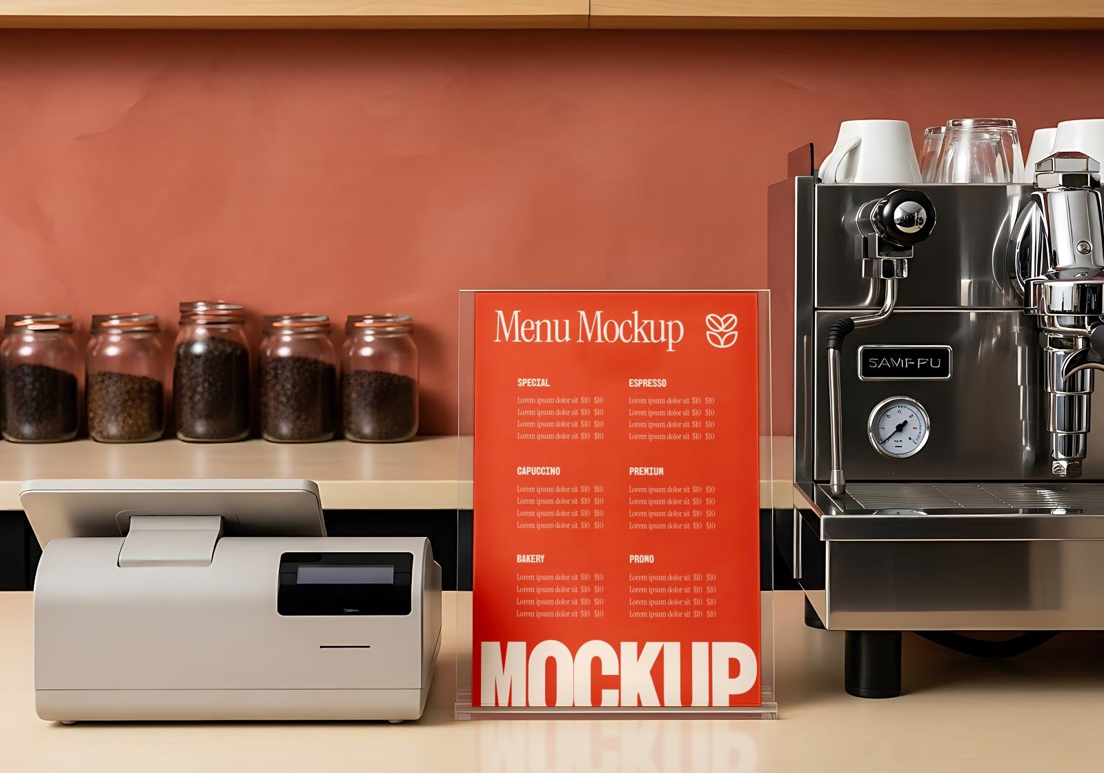 Premium Branding Red Store Coffee Mockup