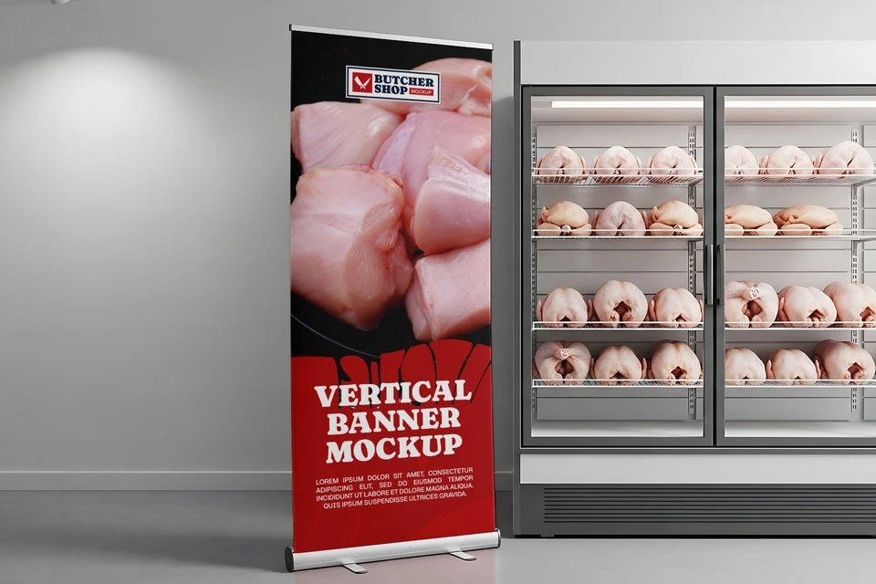 Free Butcher Shop Vertical Banner Mockup – Meat Market PSD Template