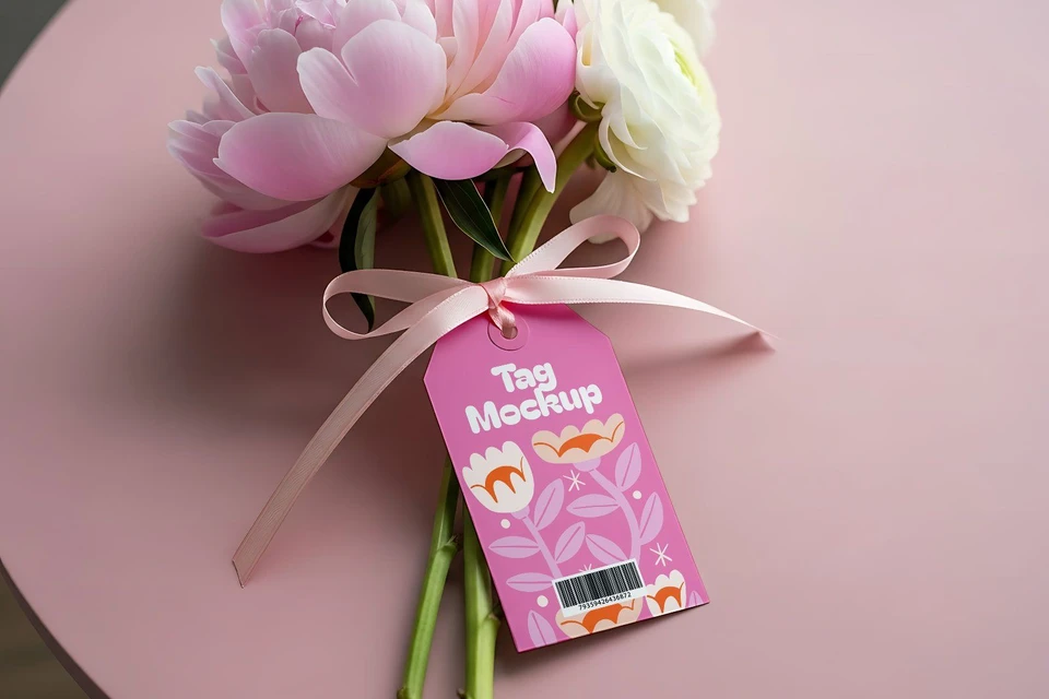 Free Flower Tag Mockup – Realistic Gift & Florist Label PSD Template