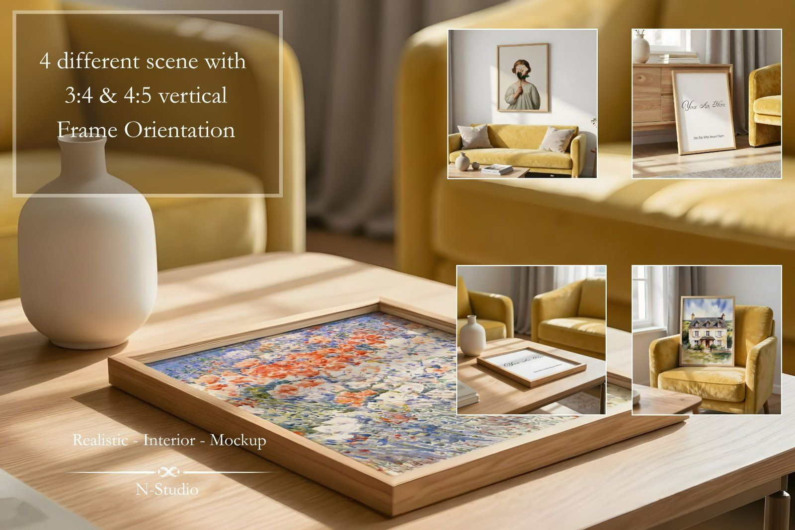 4 Yellow Velvet Frame Mockup Bundle