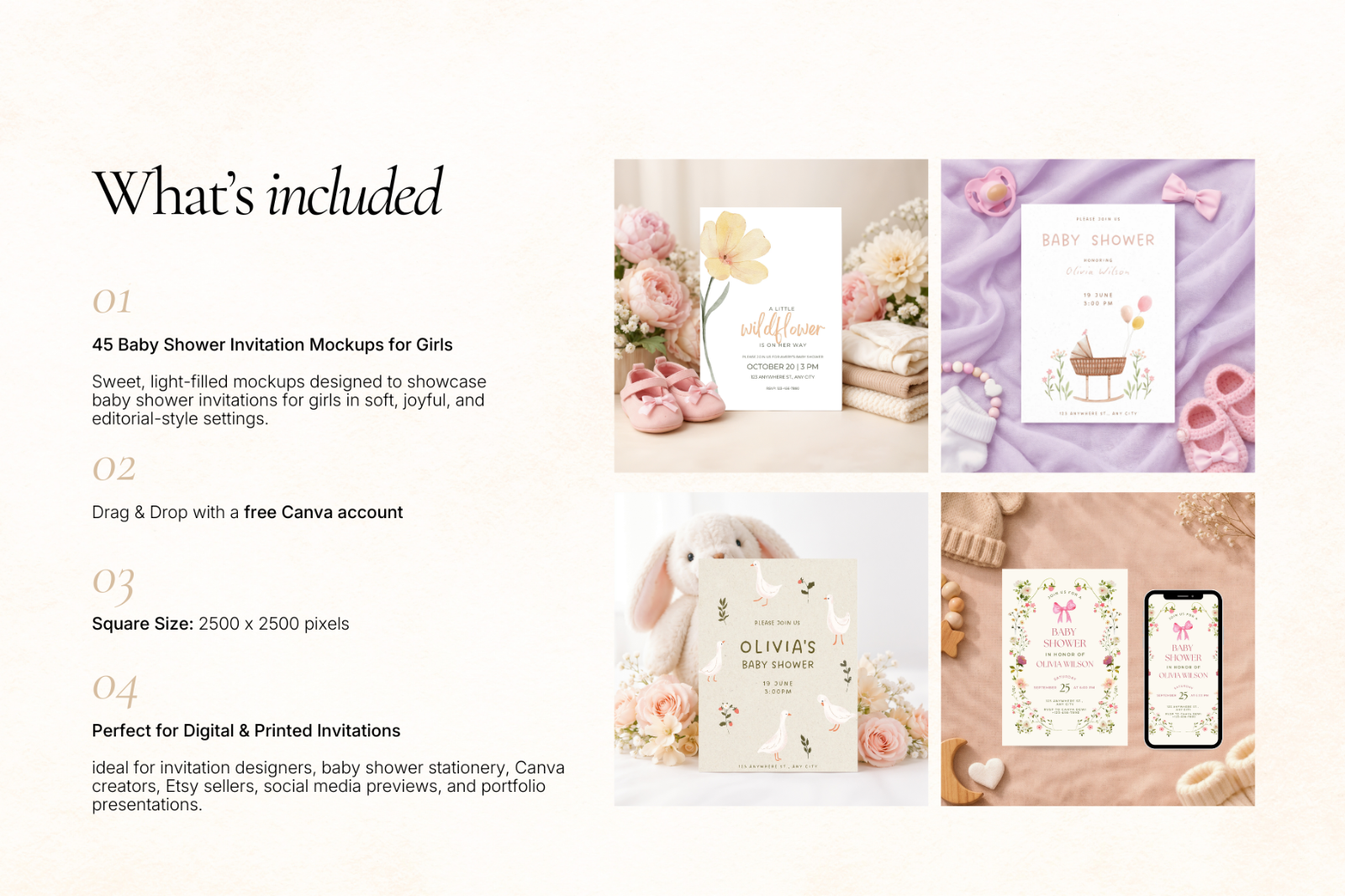 Baby Shower Invitation Canva Mockups