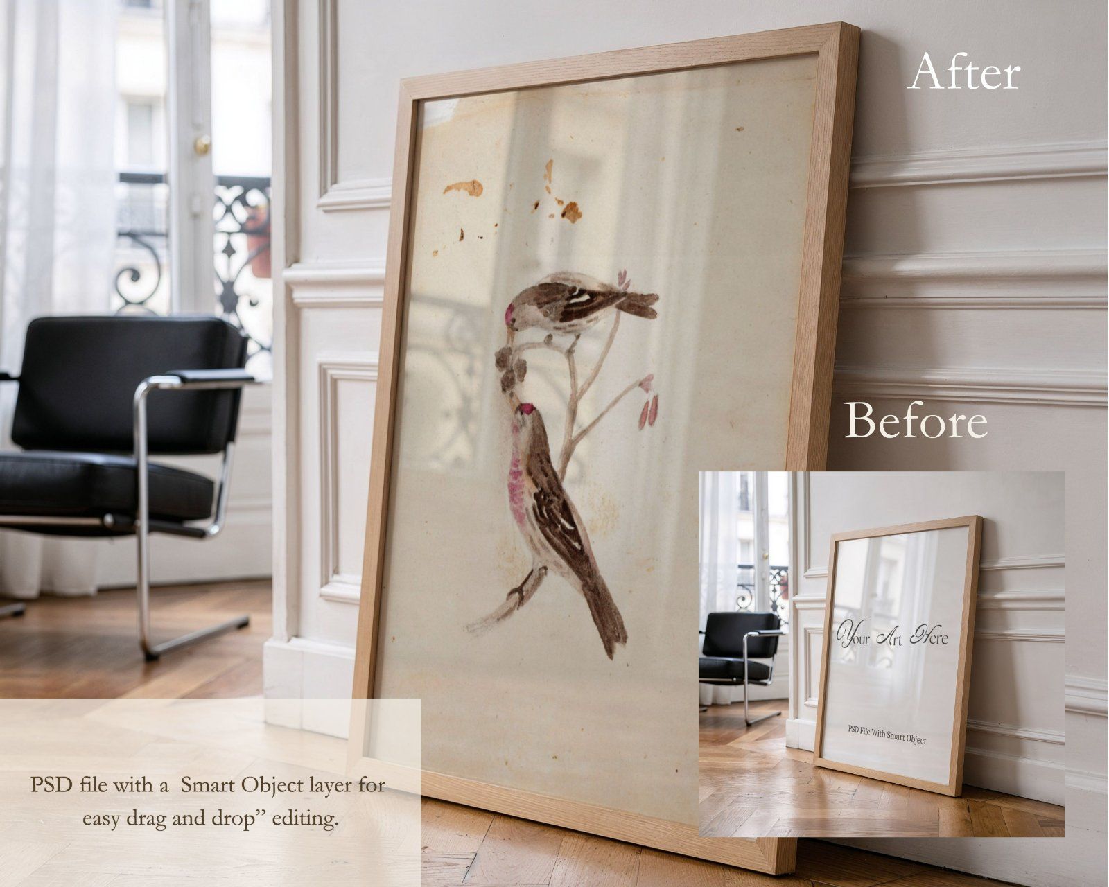 3x4 Portrait Frame PSD, Vertical Poster Mockup, Glass Effect Frame,