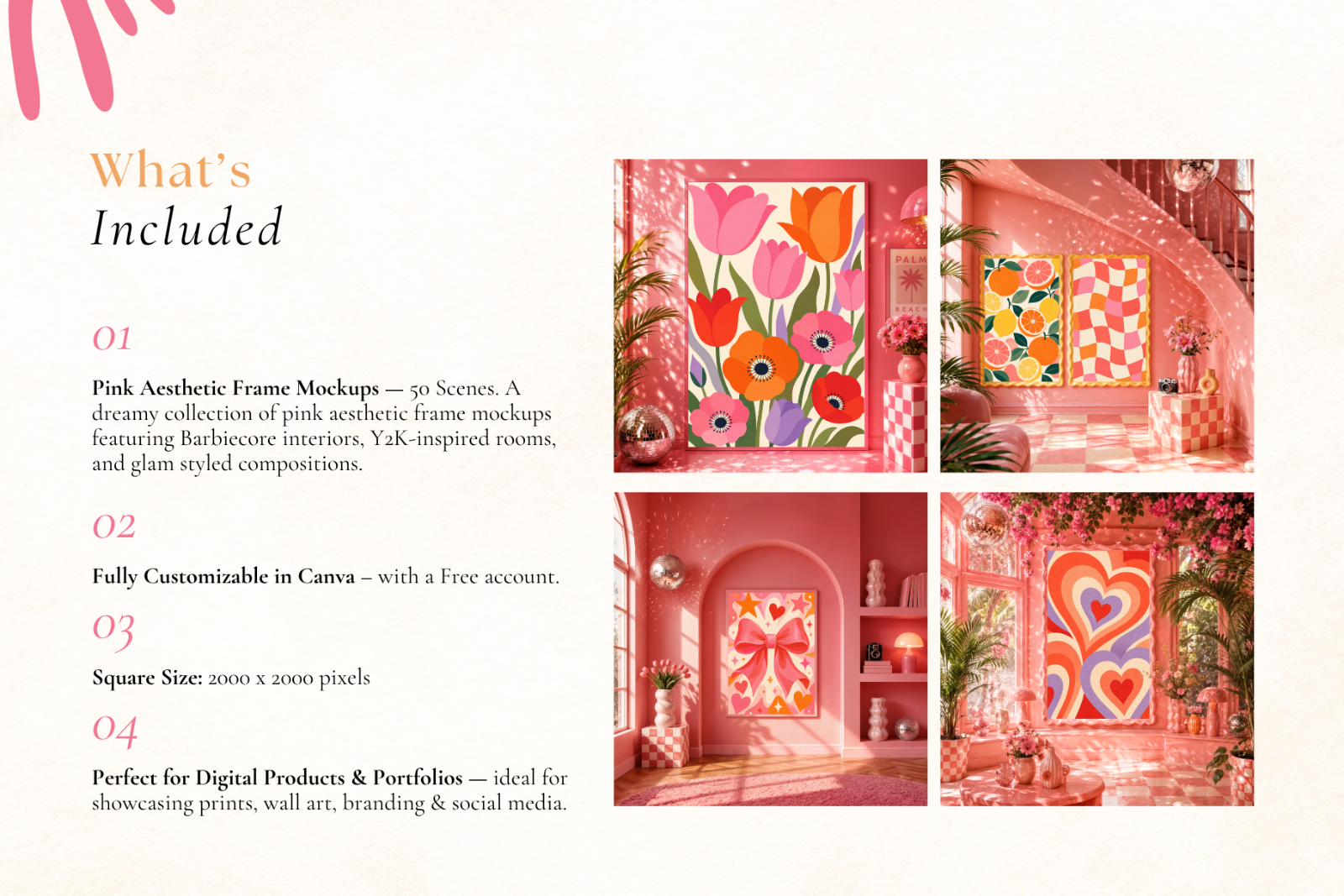50 Girly Pink Aesthetic Frame Mockup
