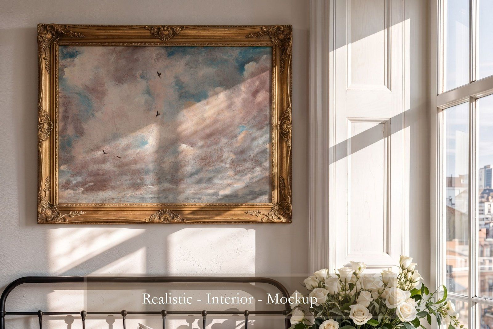Gold ornate horizontal frame mockup