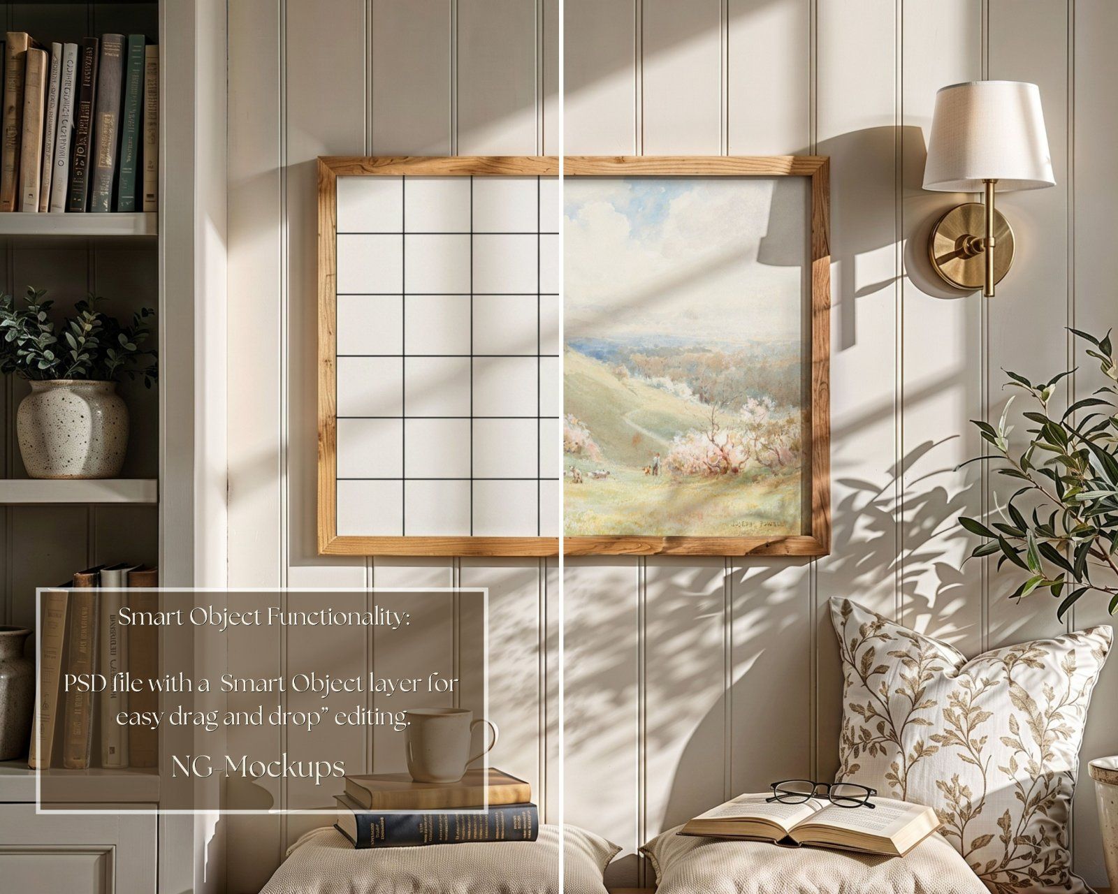 Set of 2 PSD files frame mockup, 5x4 ratio mockup, 4:5 Ratio portrait frame mockup, reading nook dec