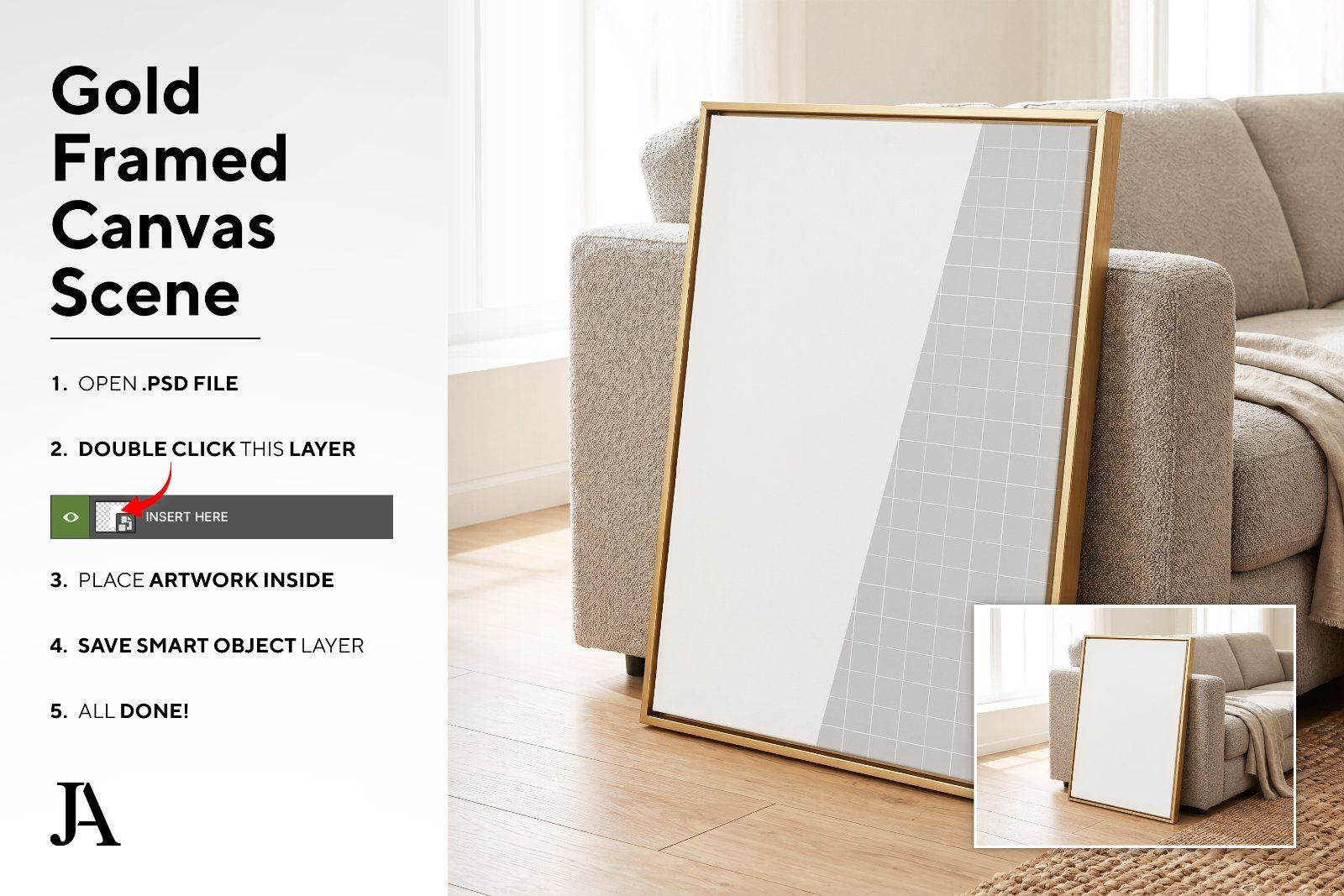 Gold Framed Canvas | 2x3 Ratio PSD