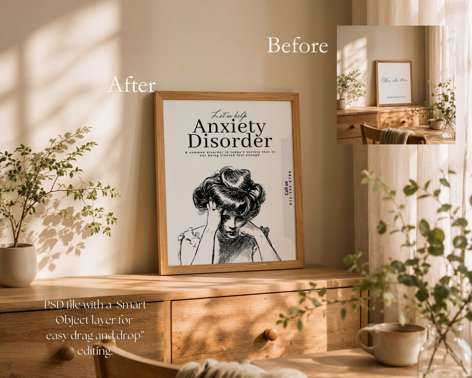 Rustic Oak Wooden Frame Mockup Bundle PSD | 4x5, 5x4 Ratio | Vertical & Horizontal |