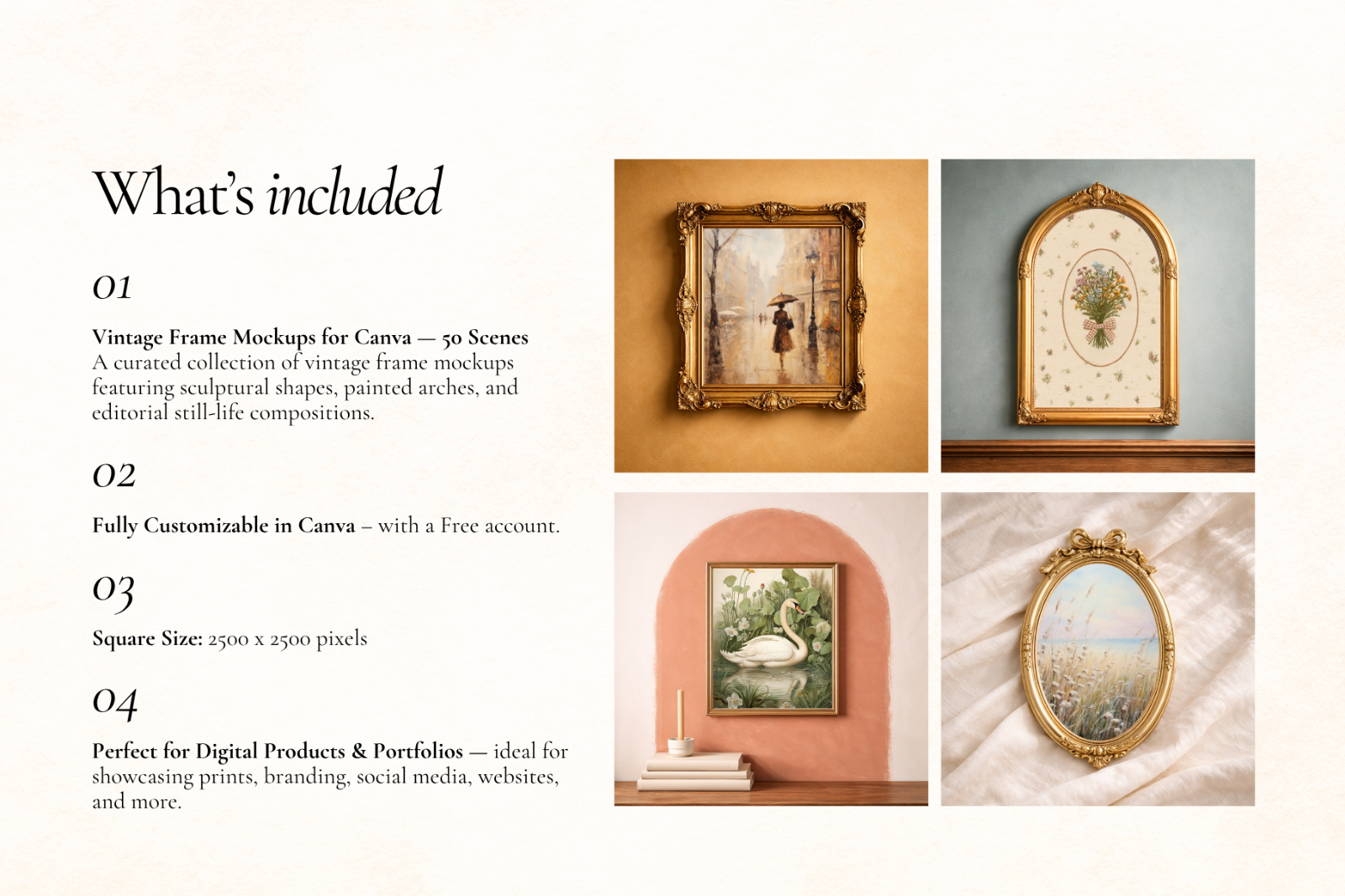 50 Vintage Frame Mockups for Canva