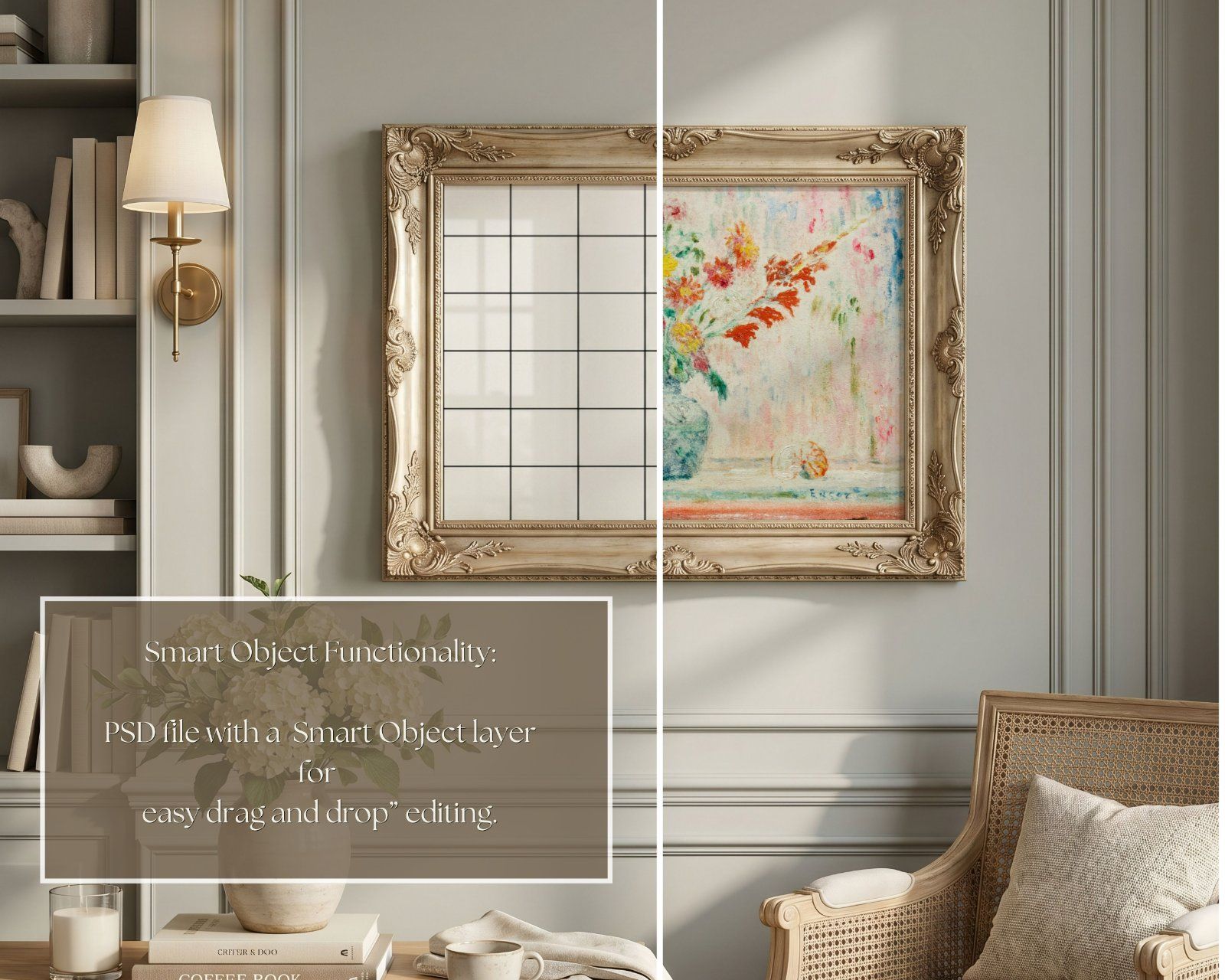 vintage gold frame mockup set, portrait frame 3x4 ratio and horizontal frame 4x3 ratio, photoshop an