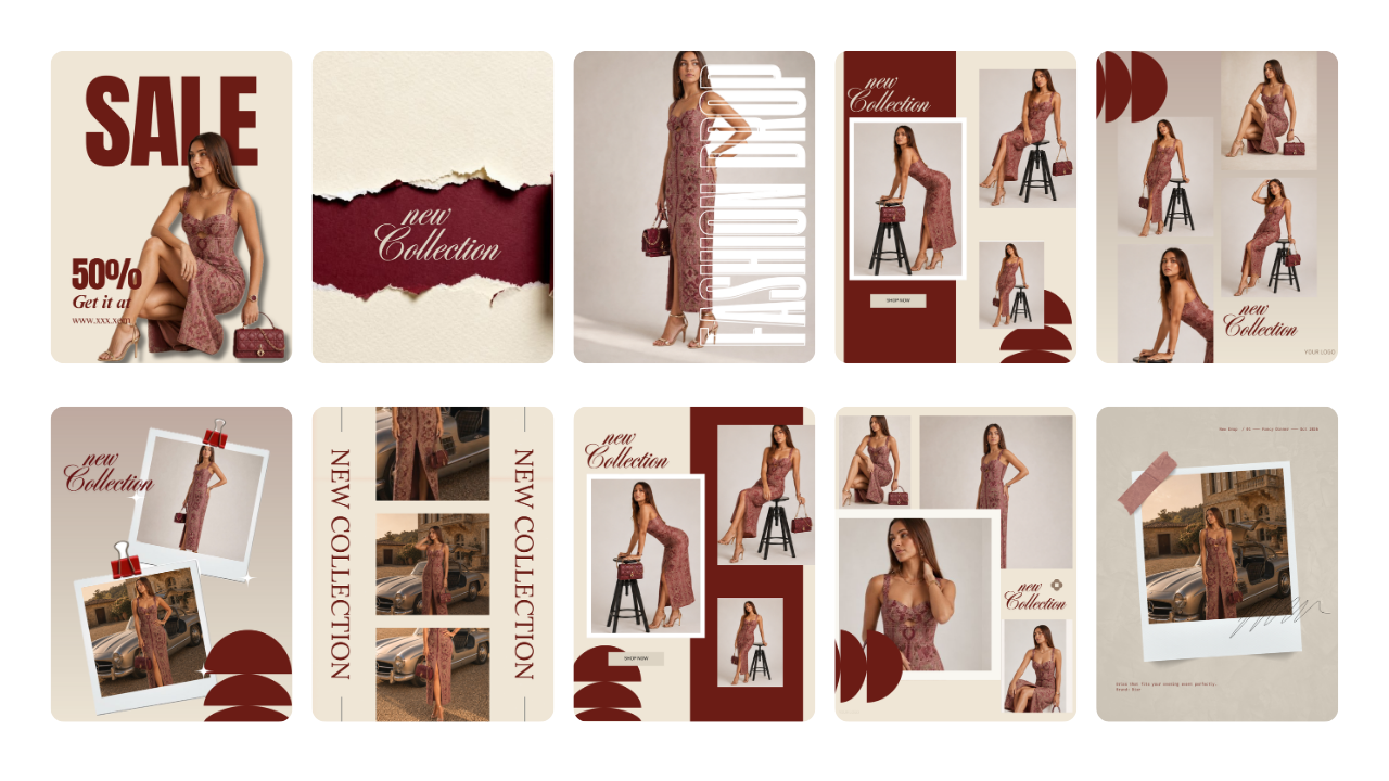 Burgundy Fashion Instagram Templates, Canva Social Media Kit for Clothing Brands — image 10