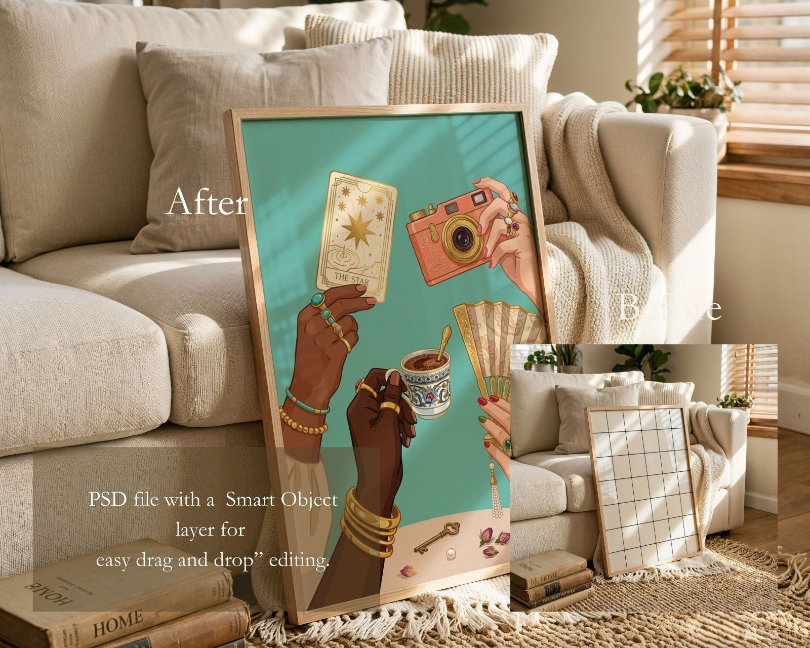 Vertical frame glass reflection Mockup, 3x4 ratio editable PSD