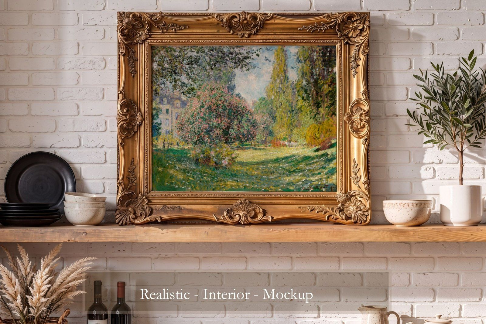 Gold ornate frame Mockup PSD, horizontal frame Ratio 4x5