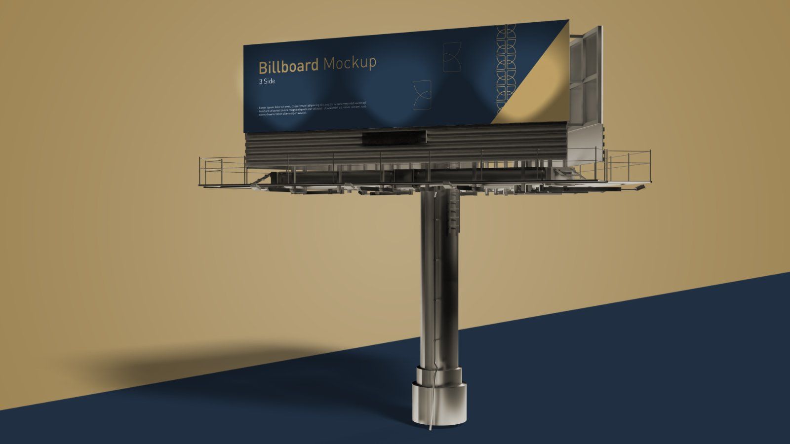 Tri Side Billboard Mockup – 3 Sided Outdoor Advertising Display, 6 PSD Files