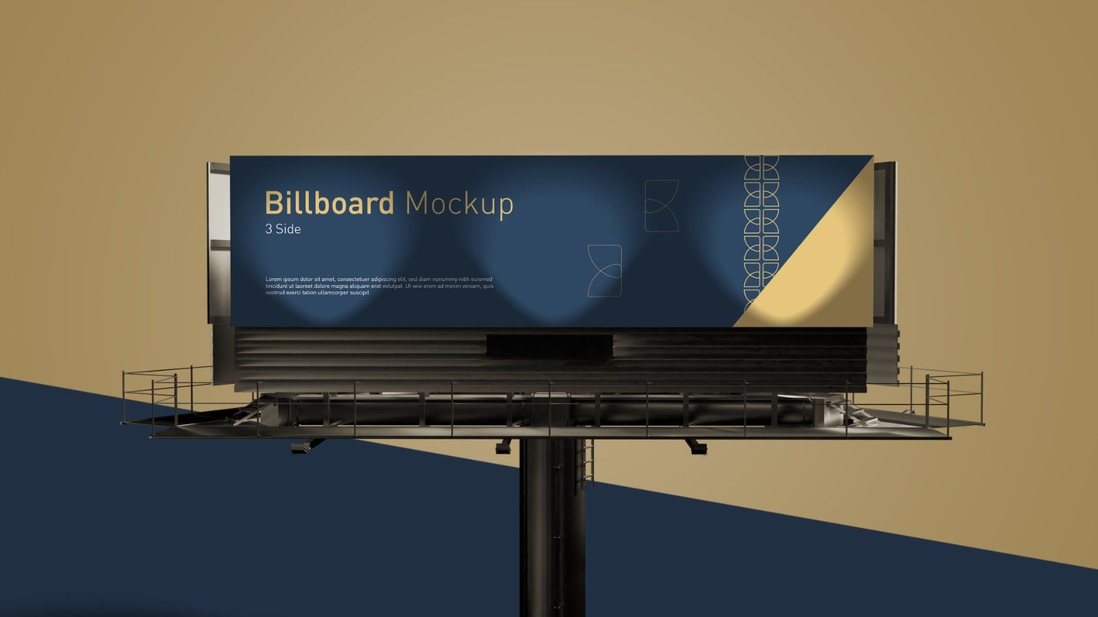 Tri Side Billboard Mockup – 3 Sided Outdoor Advertising Display, 6 PSD Files