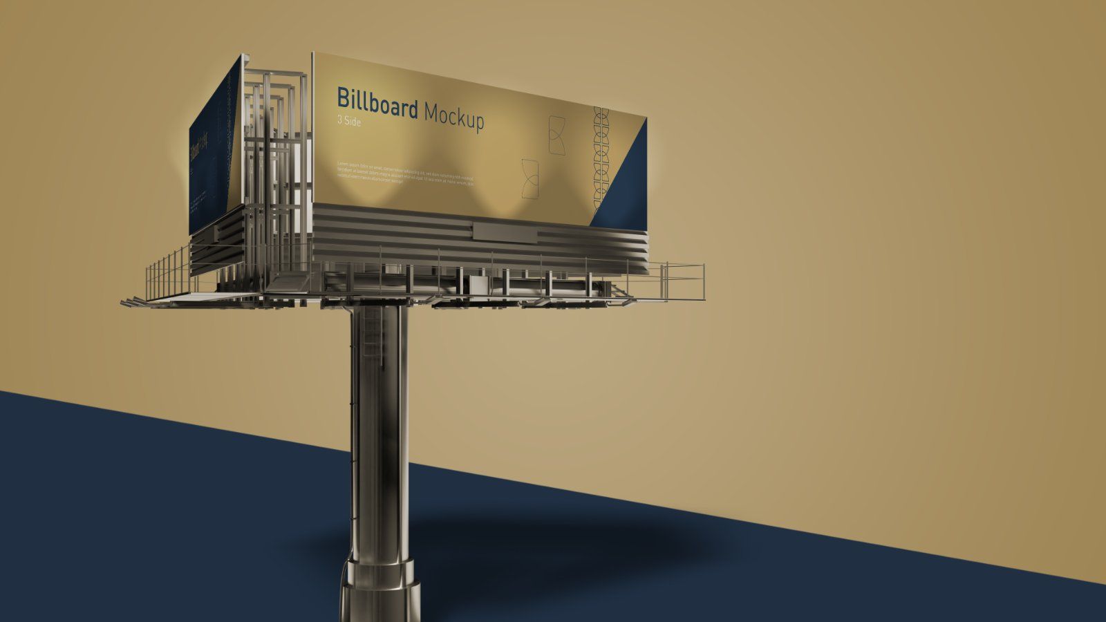 Tri Side Billboard Mockup – 3 Sided Outdoor Advertising Display, 6 PSD Files
