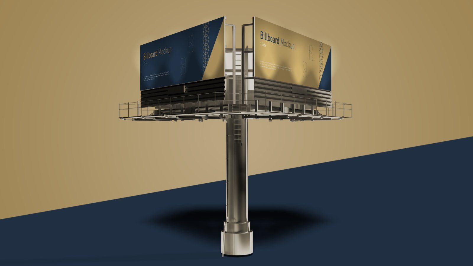 Tri Side Billboard Mockup – 3 Sided Outdoor Advertising Display, 6 PSD Files