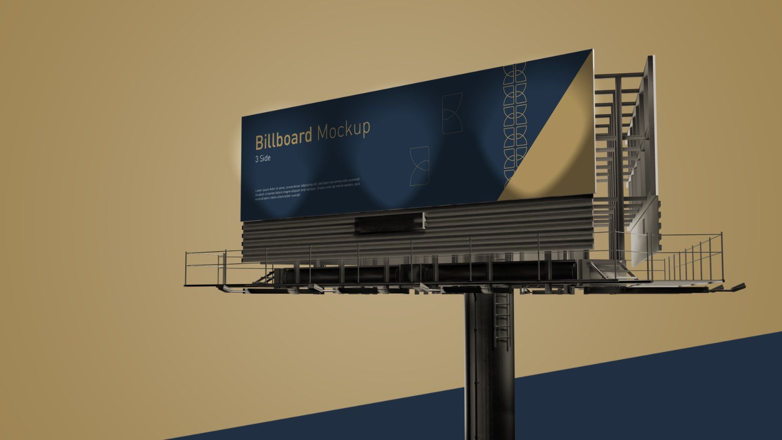 Tri Side Billboard Mockup – 3 Sided Outdoor Advertising Display, 6 PSD Files