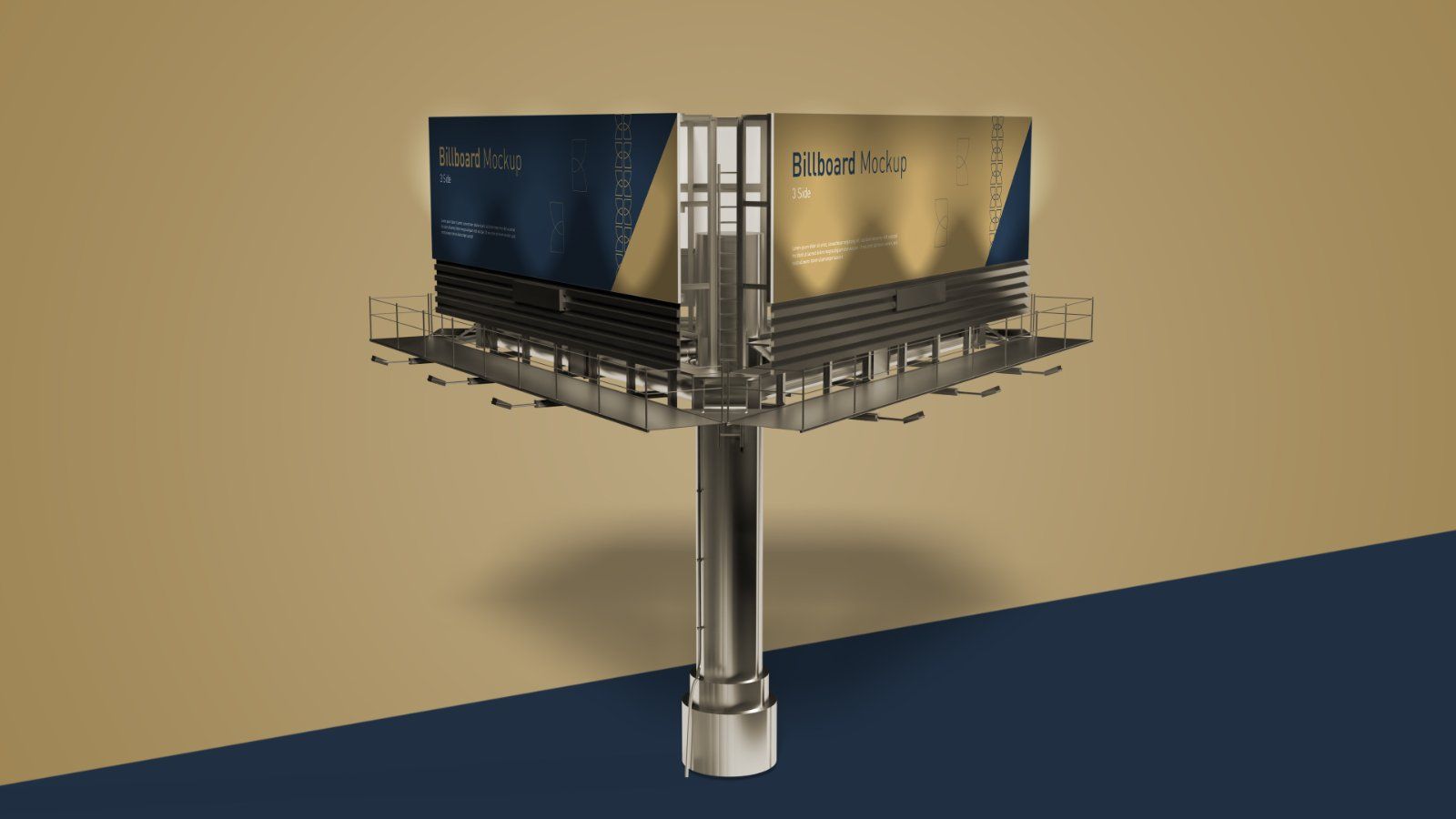 Tri Side Billboard Mockup – 3 Sided Outdoor Advertising Display, 6 PSD Files