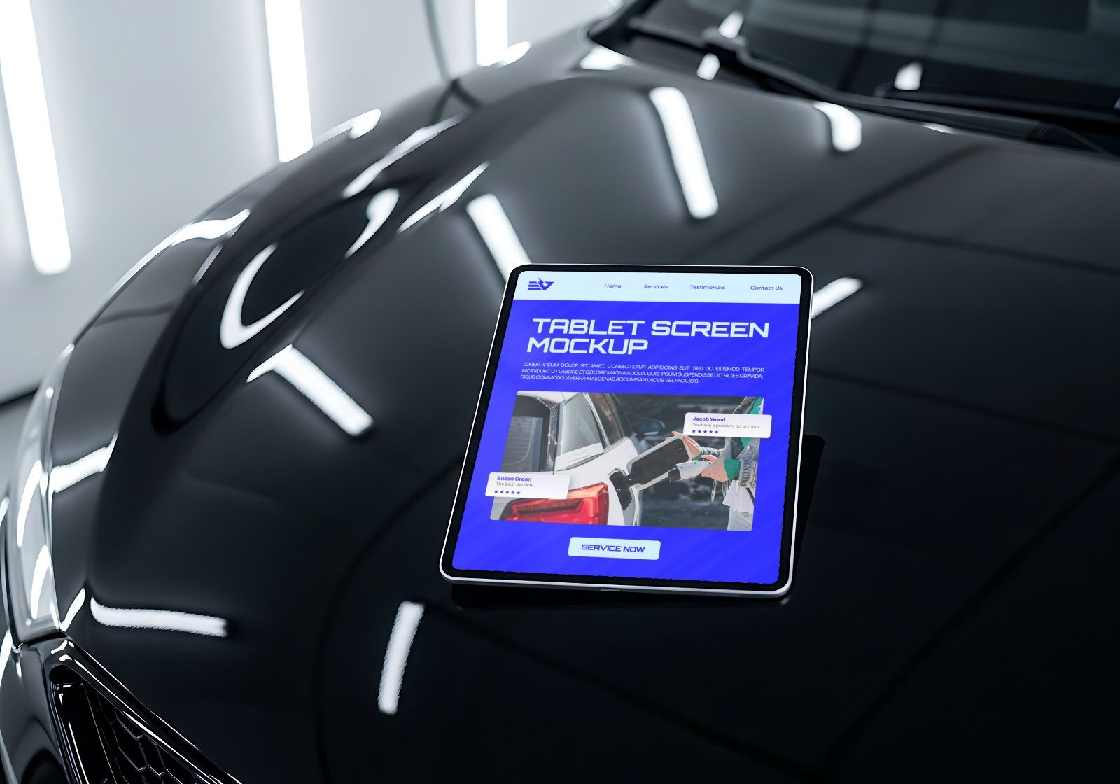 Premium Electric Vehicle Garage Mockup - 15 PSD File