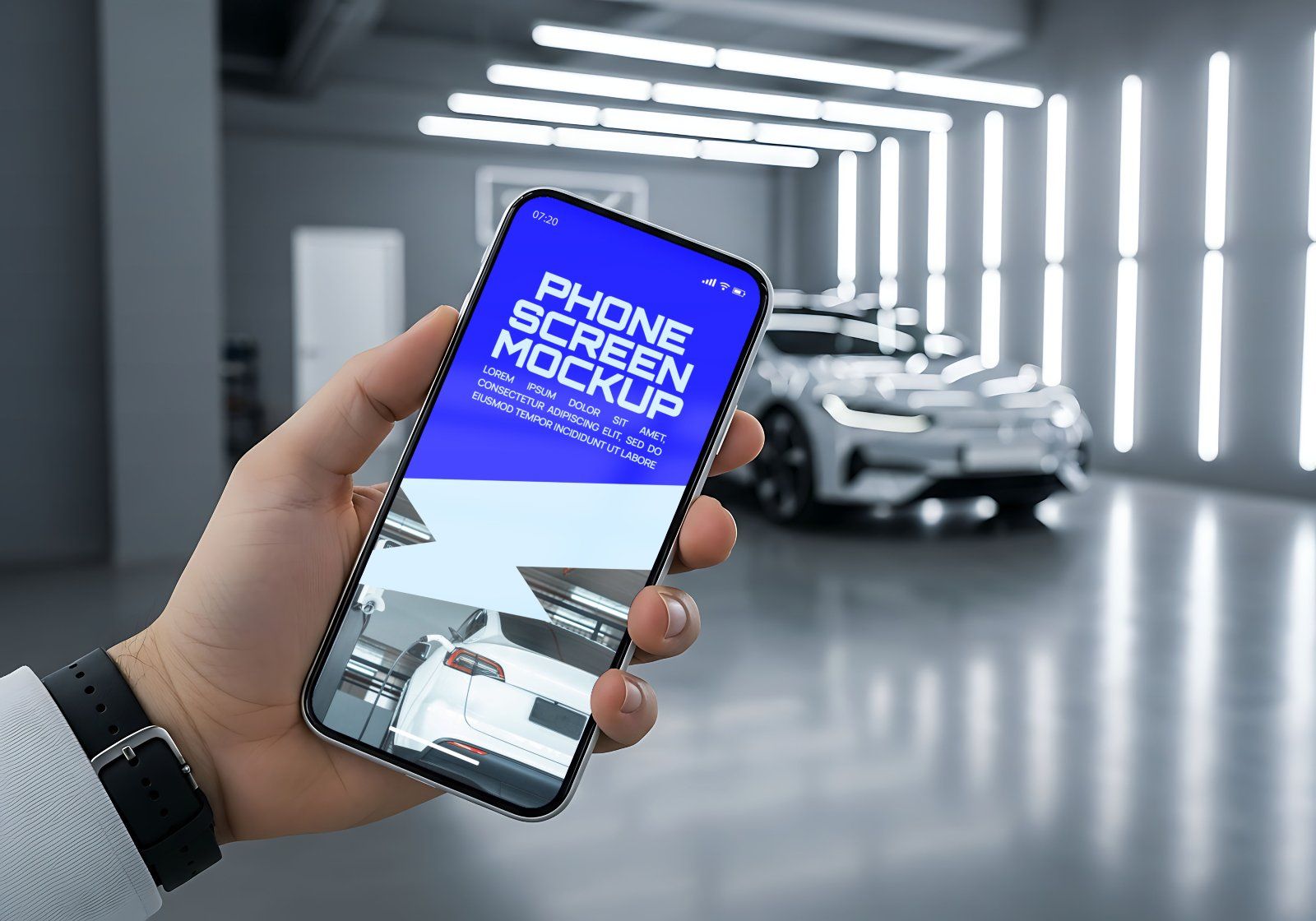 Premium Electric Vehicle Garage Mockup - 15 PSD File