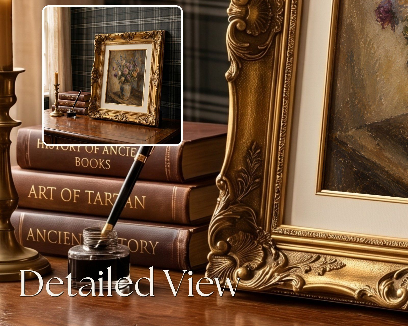 3:4 Gold Ornate Frame Mockup PSD, Vintage Antique Picture Frame Mockup, Editable Smart Object,