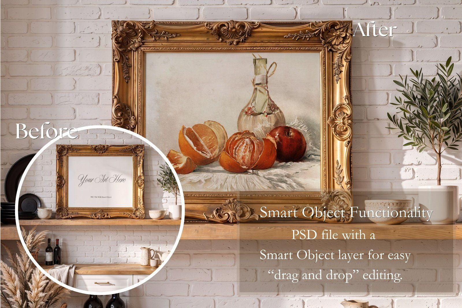 Gold ornate frame Mockup PSD, horizontal frame Ratio 4x5