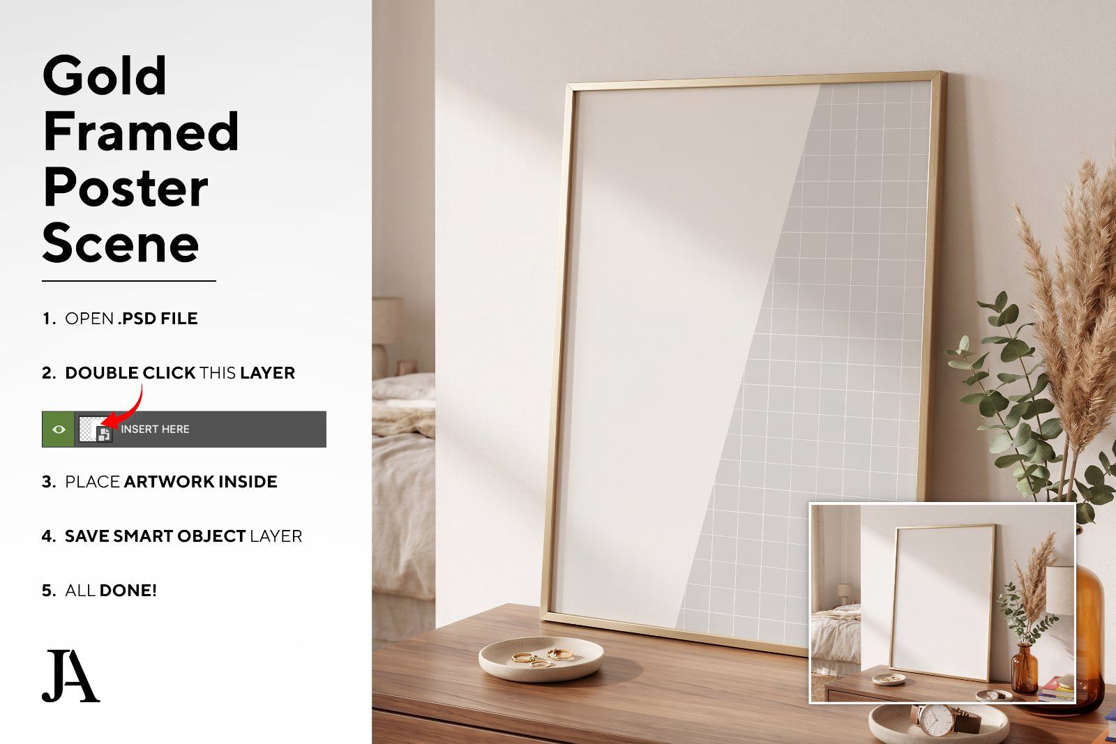 Gold Framed Poster | 2x3 Ratio PSD