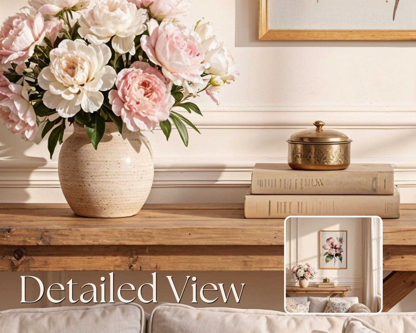 light wood frame in French interior, Vertical Art Display 3x4 ratio, editable PSD file,