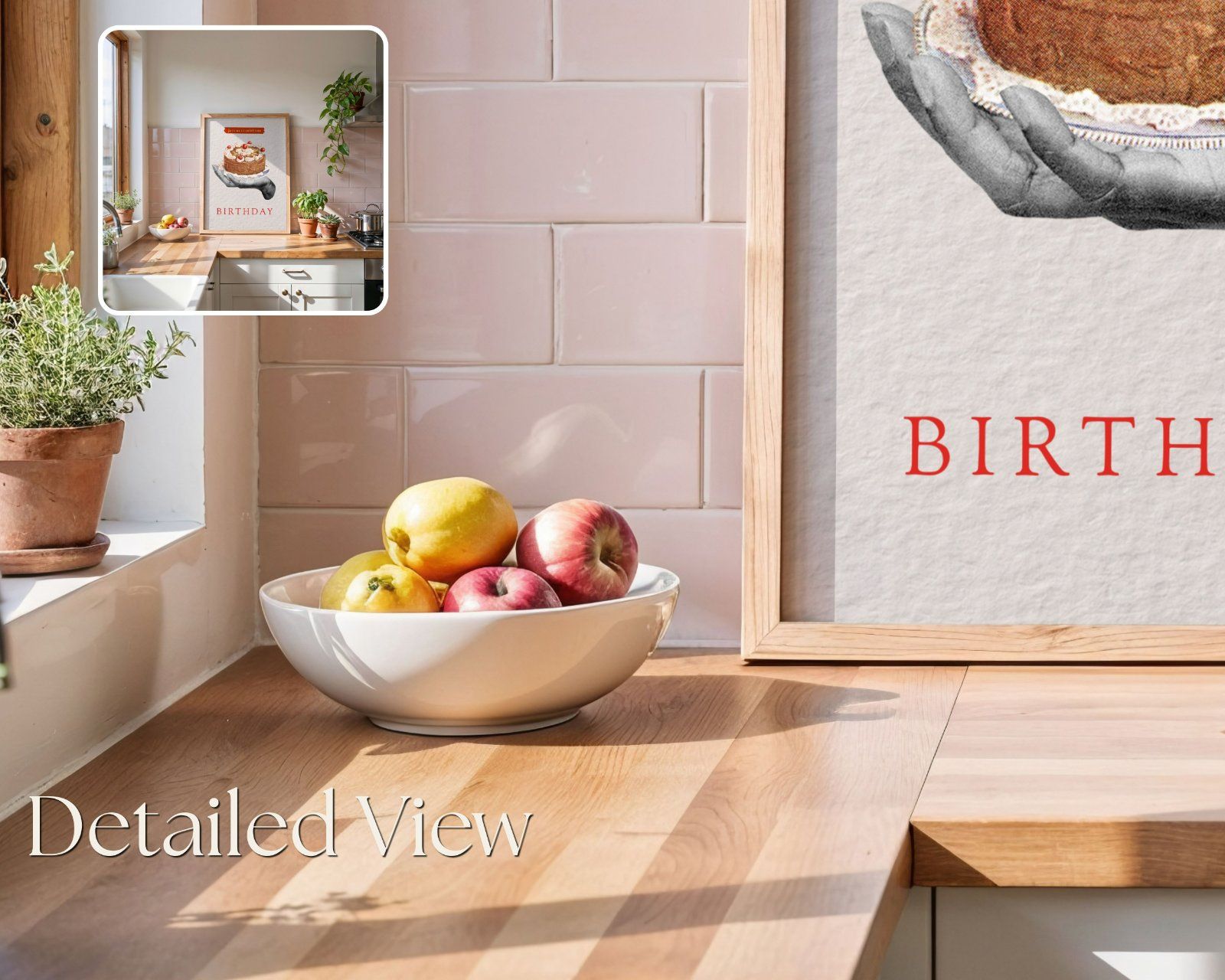Kitchen Frame Mockup, Vertical 3x4 Ratio Frame on Wooden kitchen Counter mockup,