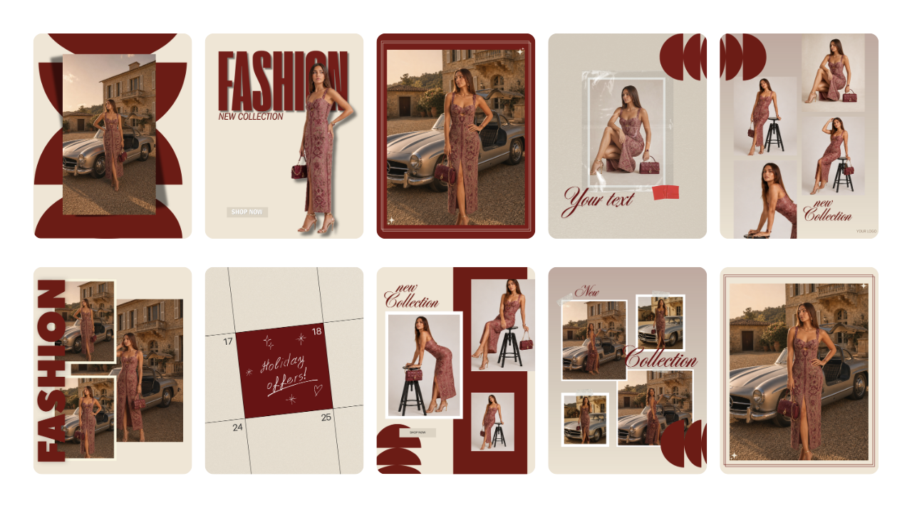 Burgundy Fashion Instagram Templates, Canva Social Media Kit for Clothing Brands — image 11