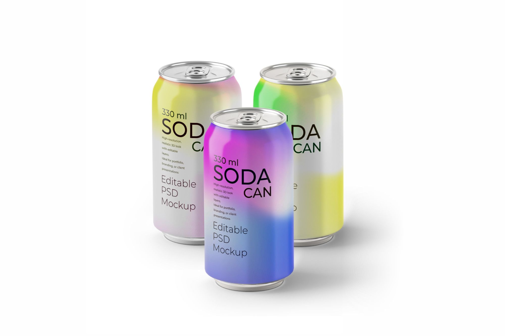 Modern Soda Can Mockup Series – 330ml Editable PSD Set