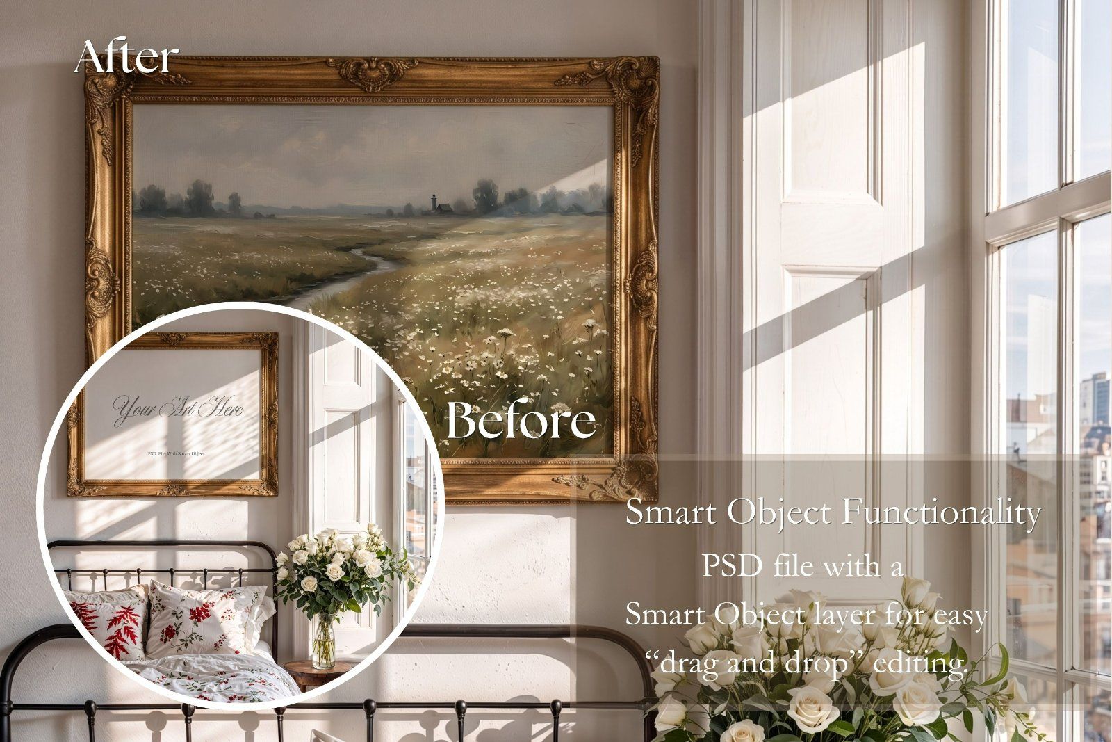 Gold ornate horizontal frame mockup