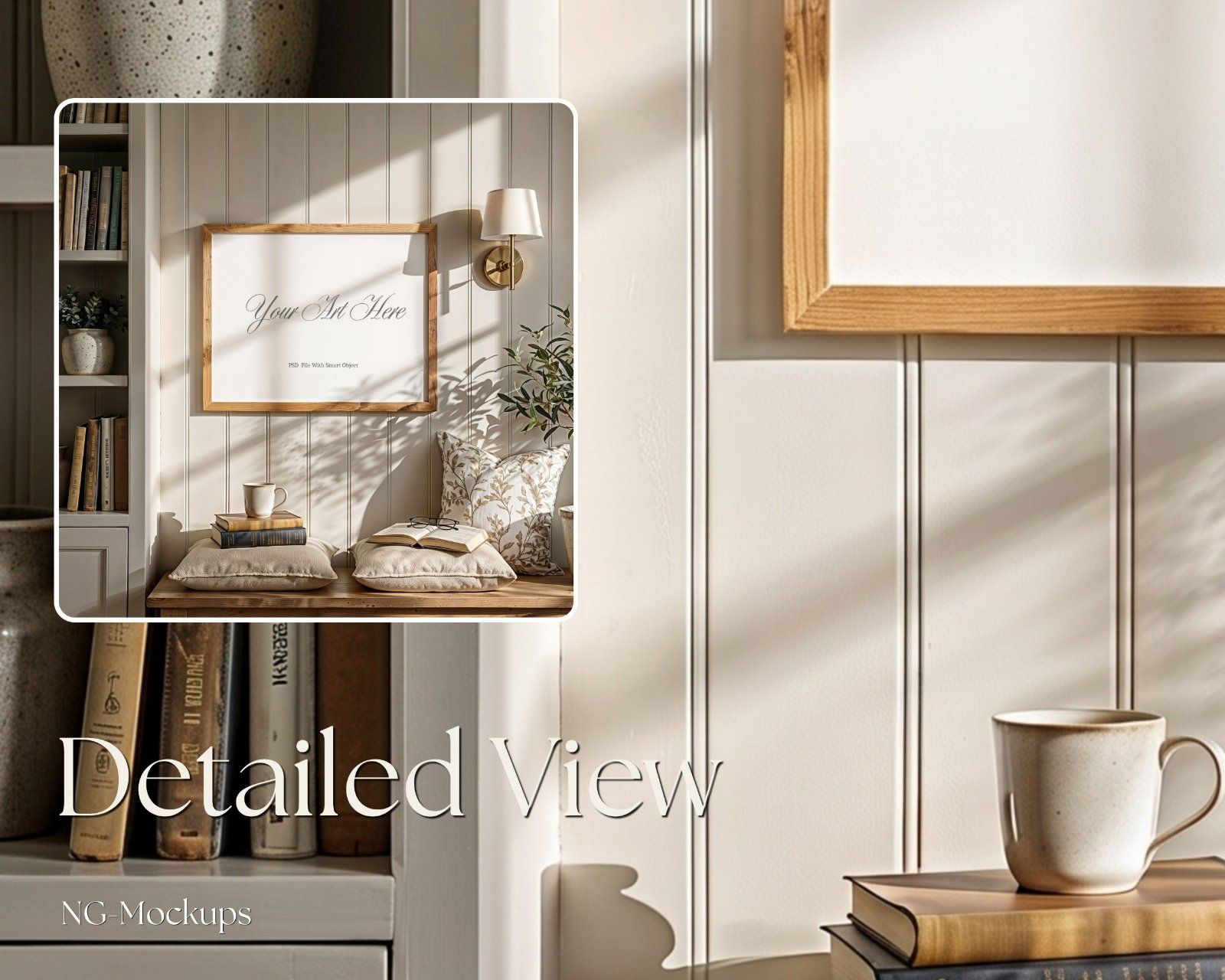 Set of 2 PSD files frame mockup, 5x4 ratio mockup, 4:5 Ratio portrait frame mockup, reading nook dec
