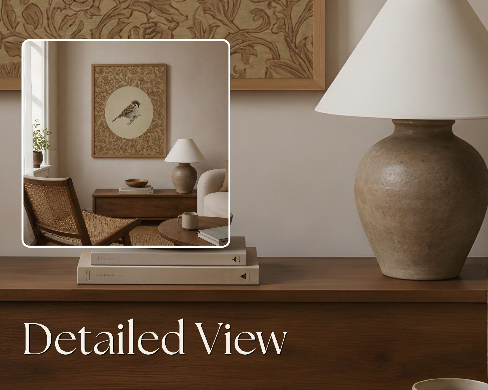 4x5 Frame Mockup, Modern Interior, Thin Oak Wooden Frame Mockup PSD, Editable Smart Object,