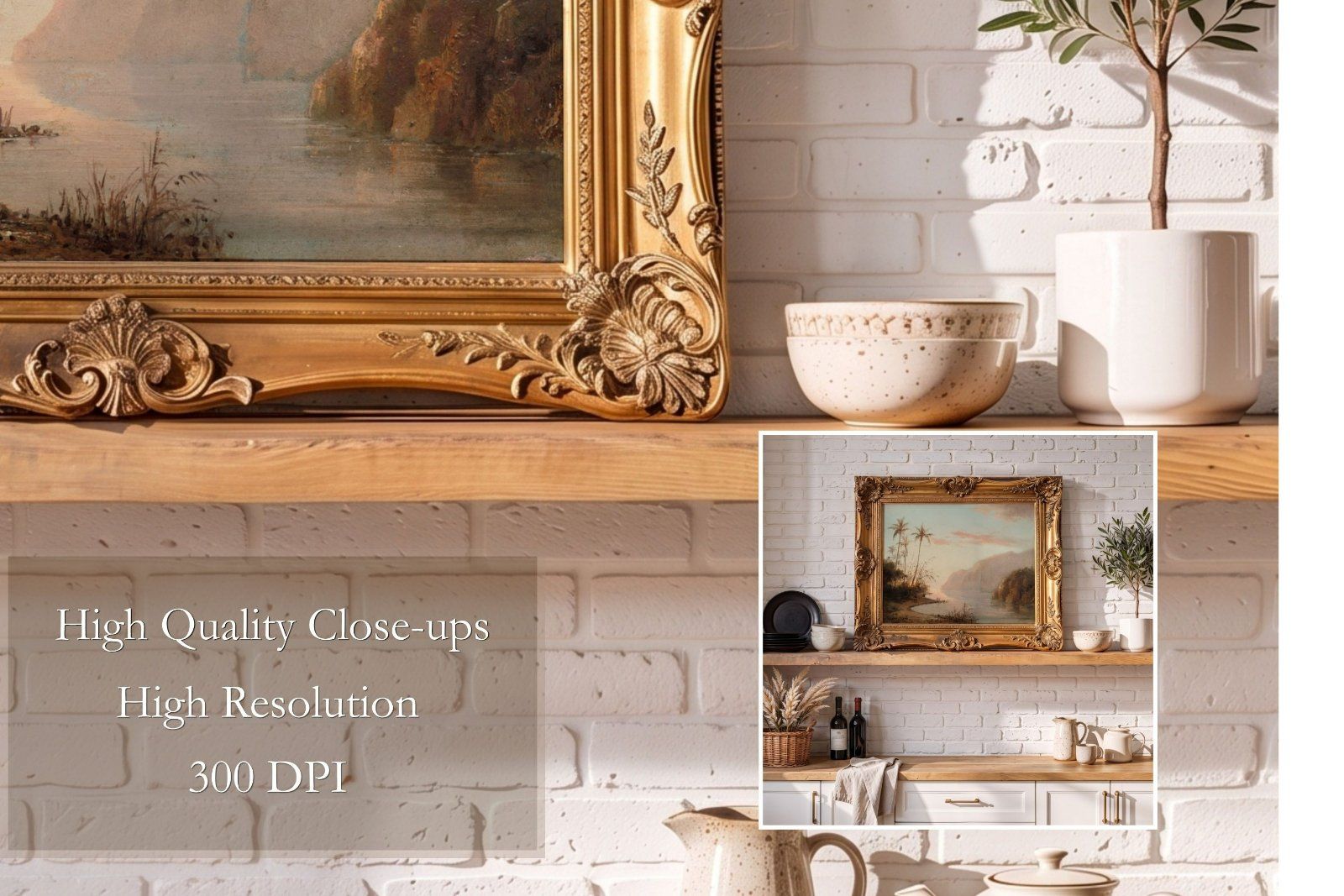 Gold ornate frame Mockup PSD, horizontal frame Ratio 4x5