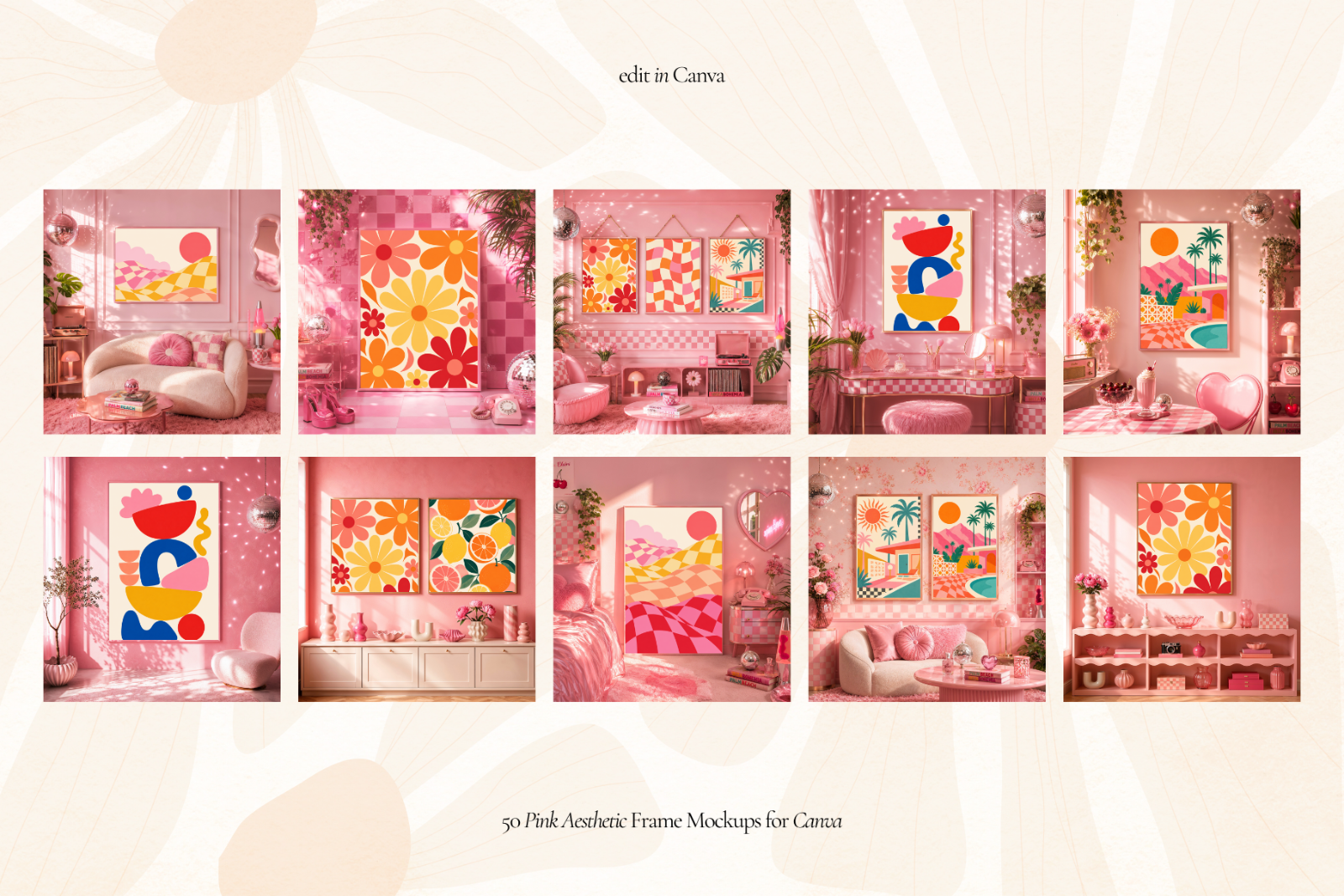 50 Girly Pink Aesthetic Frame Mockup