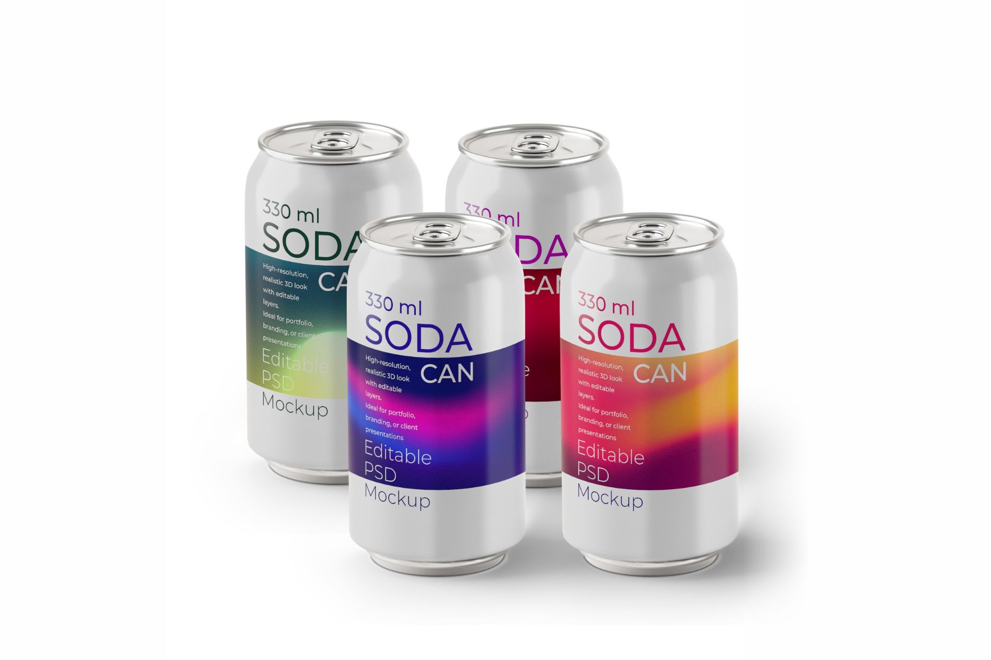 Modern Soda Can Mockup Series – 330ml Editable PSD Set