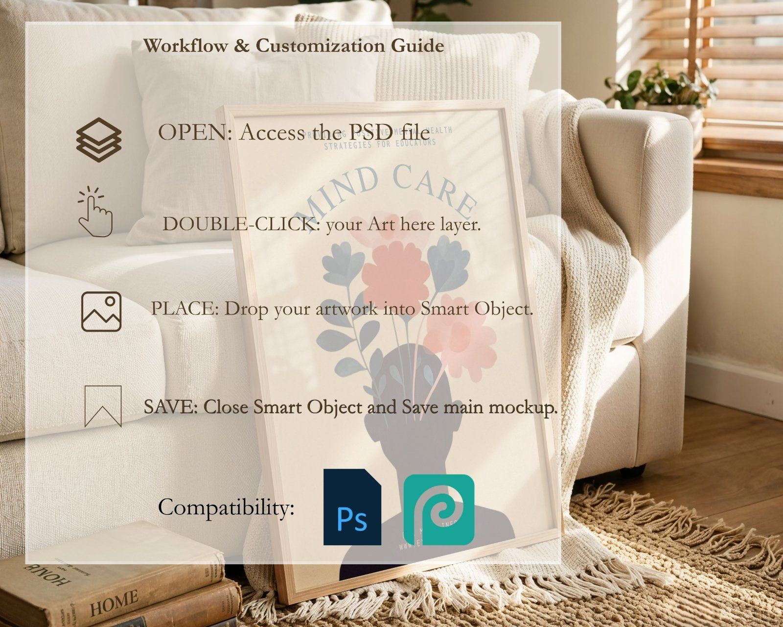 Vertical frame glass reflection Mockup, 3x4 ratio editable PSD
