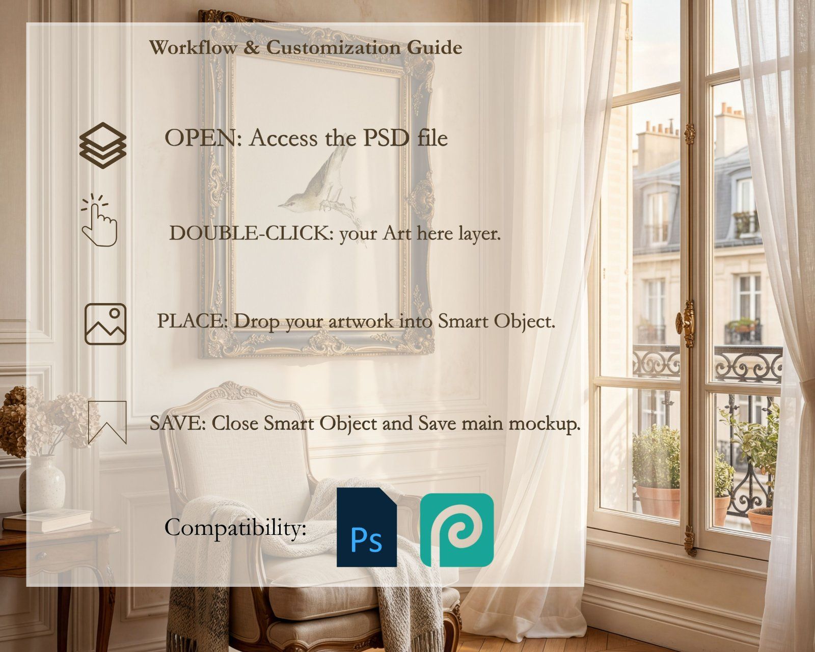 4x5 ornate frame mockup, baroque style frame PSD
