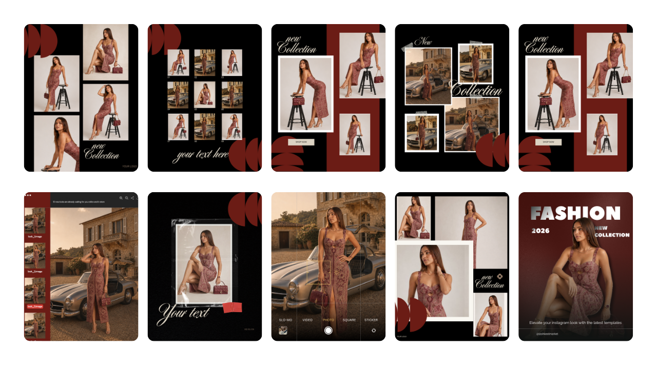 Burgundy Fashion Instagram Templates, Canva Social Media Kit for Clothing Brands — image 8