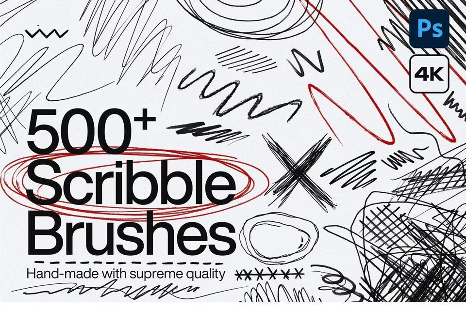 500+ Scribble Photoshop Brushes, Micron, Fineliners, Stipple Brushes, scribble Brushes, inking and l