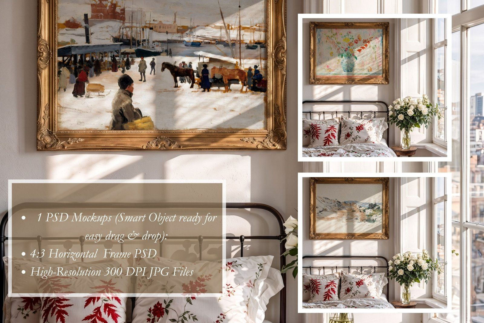 Gold ornate horizontal frame mockup