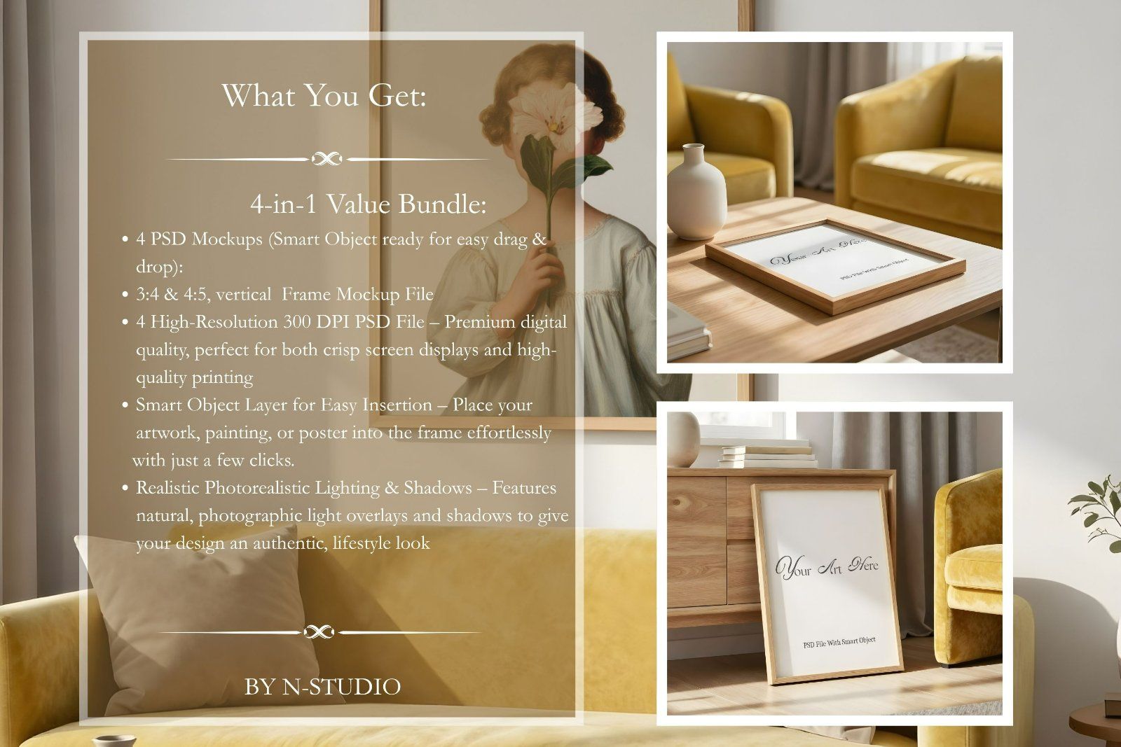 4 Yellow Velvet Frame Mockup Bundle