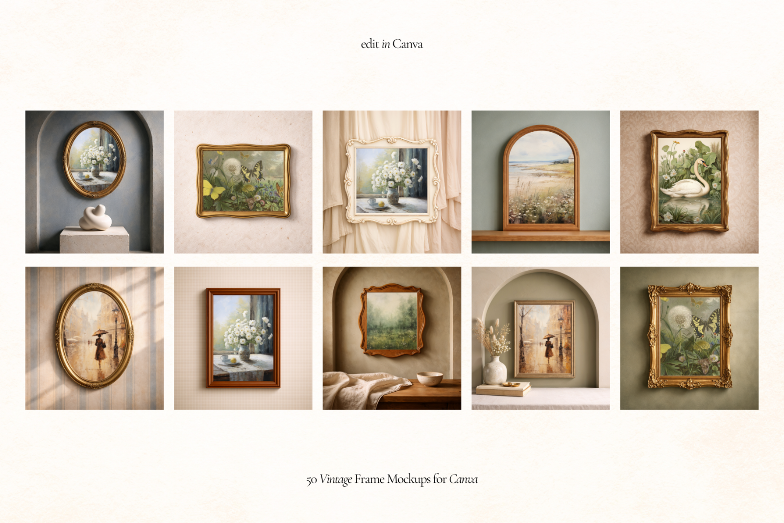 50 Vintage Frame Mockups for Canva