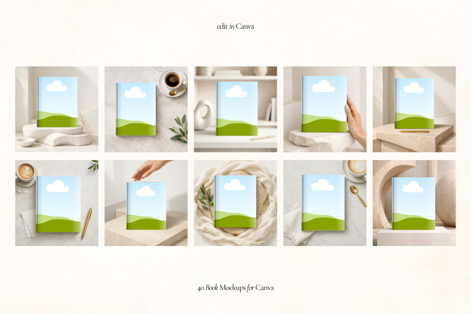 40 Editorial Book Cover Mockups for Canva