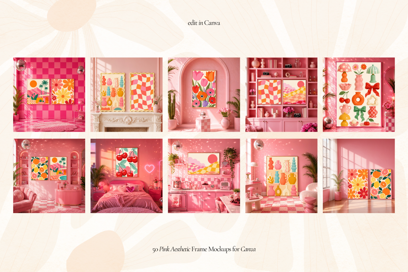 50 Girly Pink Aesthetic Frame Mockup
