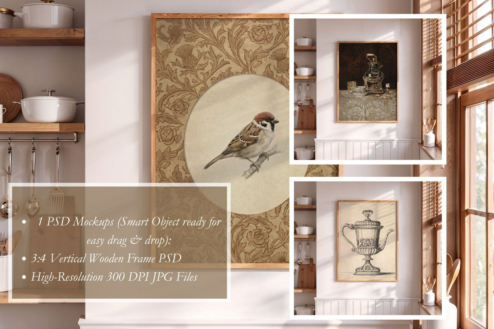 rustic wooden frame 3:4 Ratio PSD Mockup, Vertical Wood Frame PSD Realistic Shadows,