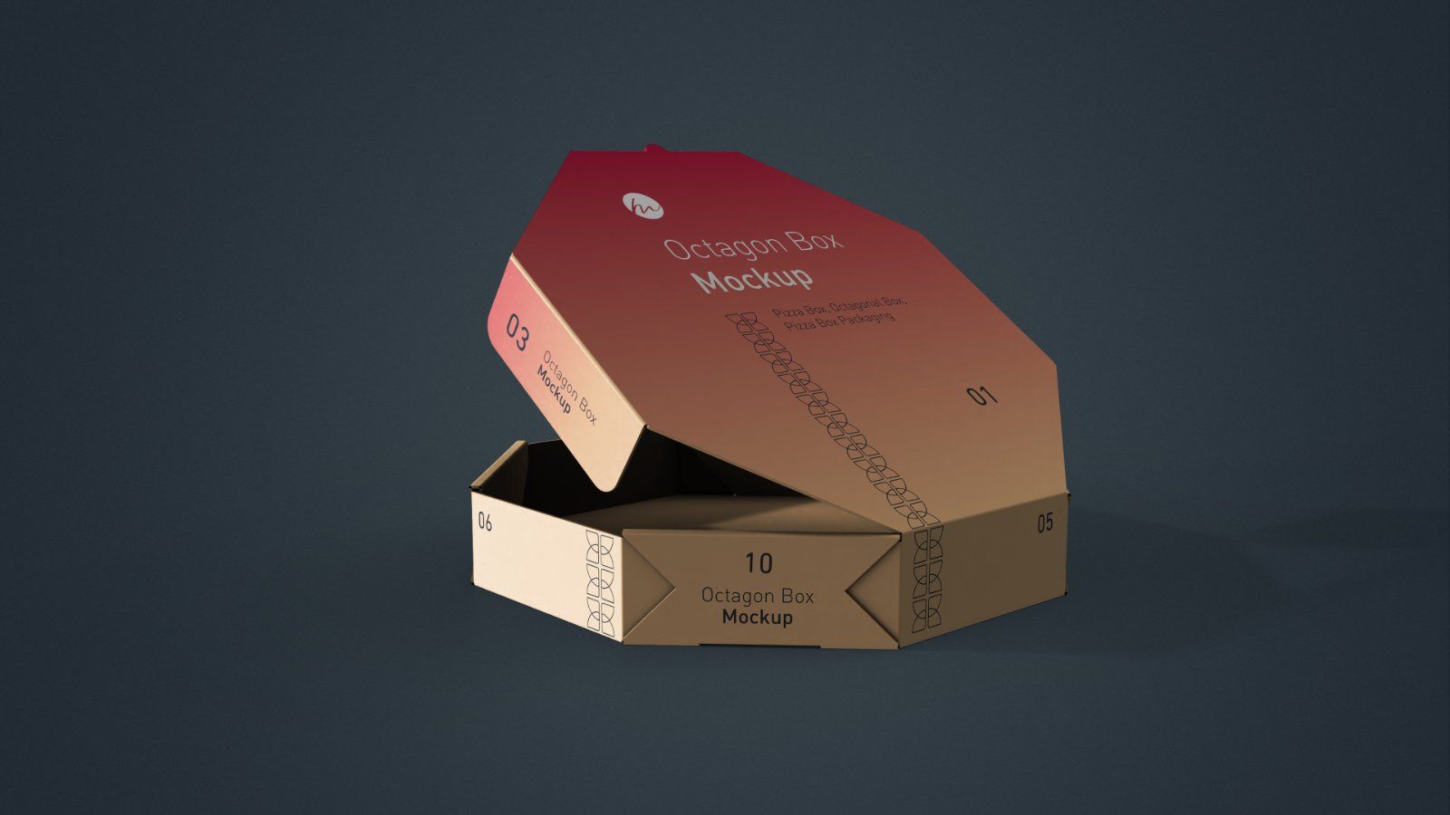 Octagonal Pizza Box Mockup - 5 PSD