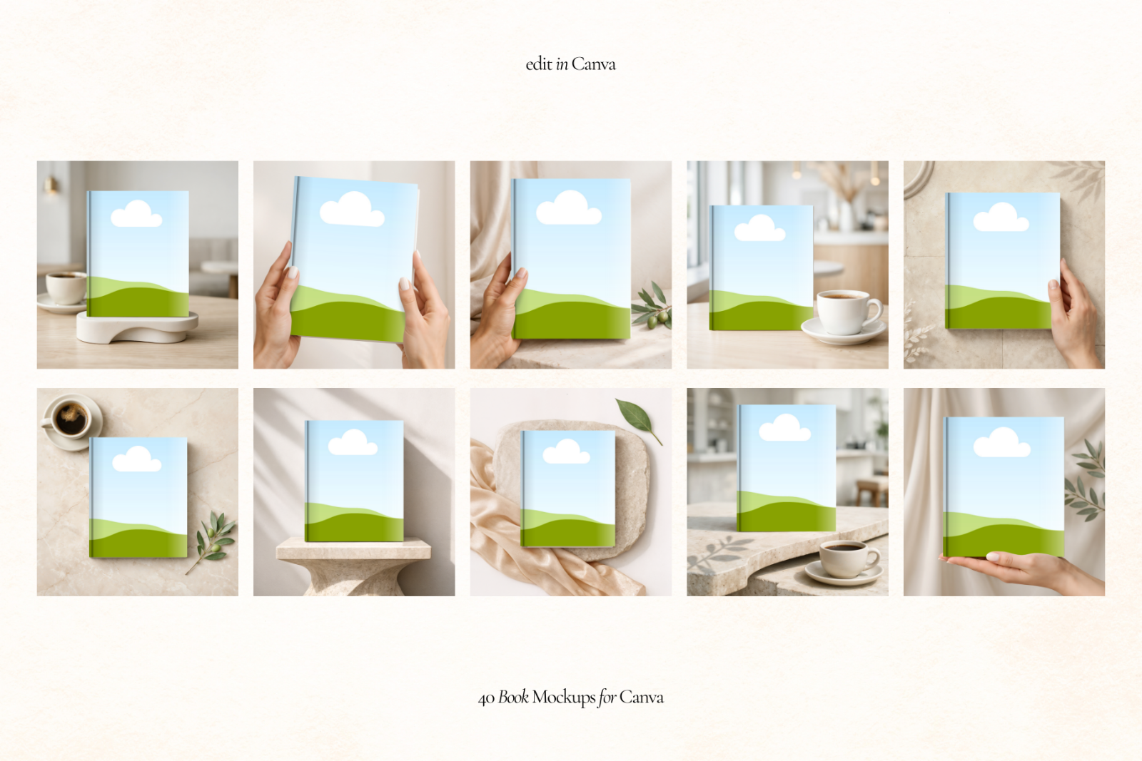 40 Editorial Book Cover Mockups for Canva